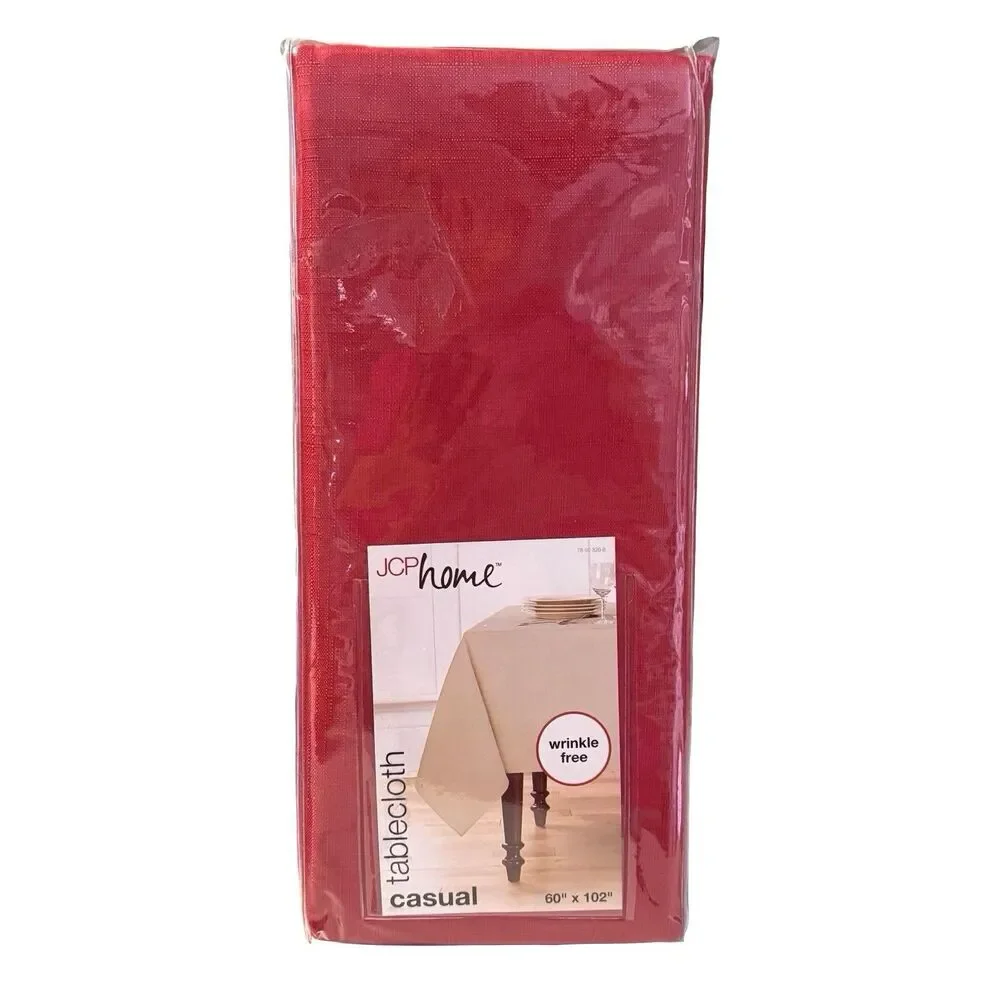 JC PENNEY Home Casual Solid Fabric Tablecloth Rectangle 60x102 Red Wrinkle Free